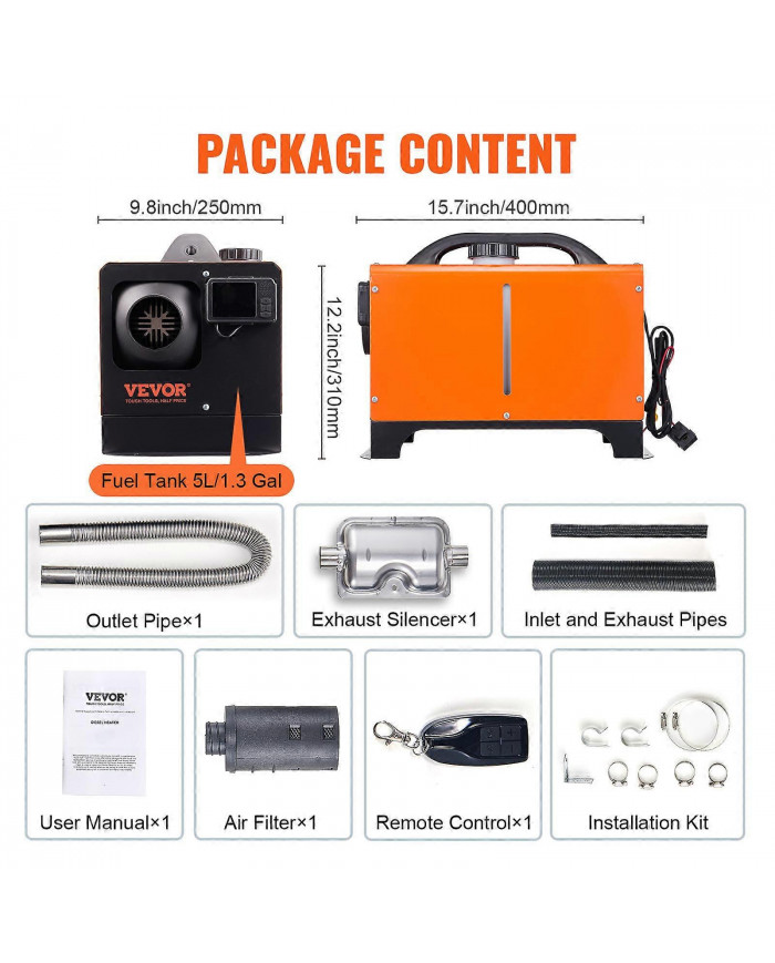 Réchauffeur d’air diesel tout-en-un 12V 8KW Bluetooth App LCD pour voiture RV à l’intérieur