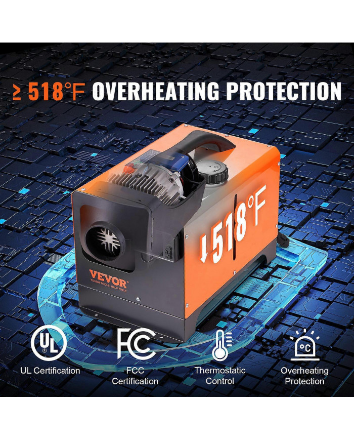 Réchauffeur d’air diesel tout-en-un 12V 8KW Bluetooth App LCD pour voiture RV à l’intérieur