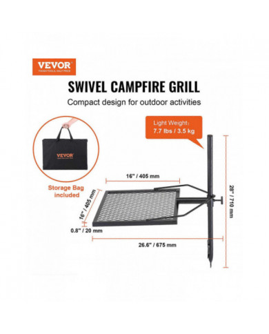 Pivotant Campfire Grill Heavy Duty Steel Open Fire Cooking Grate réglable