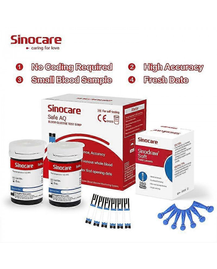 Sinocare 50 bandelettes de test de glycémie et 50 réseaux locaux pour AQ Smart et Safe AQ Voice