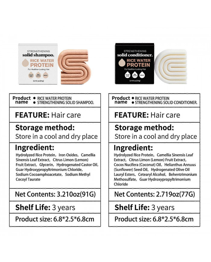 Ensemble de shampoings et revitalisants solides au romarin/riz et à la biotine pour cheveux clairsemés - Barre de [...]