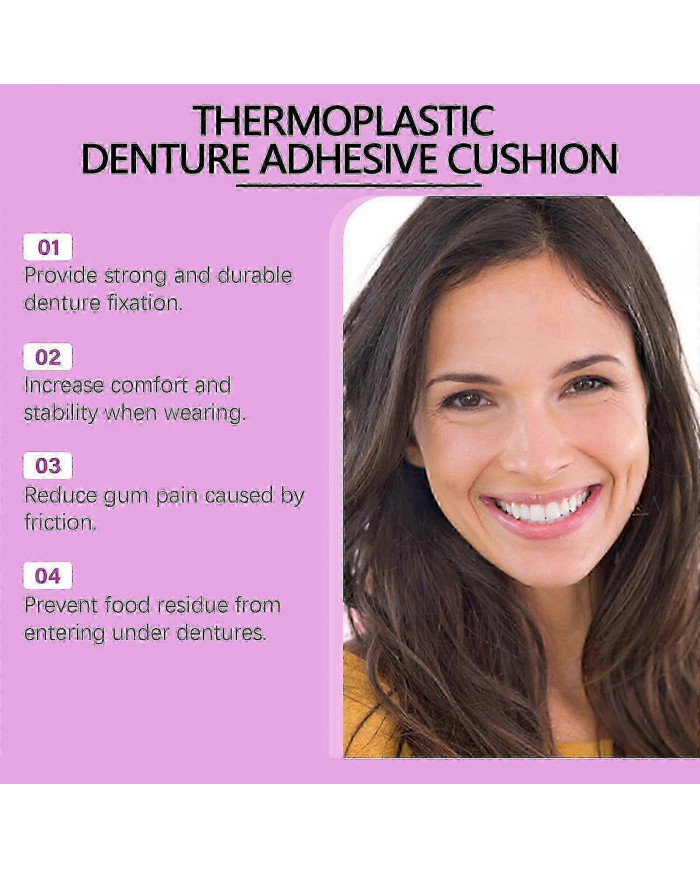 Adhésif pour prothèses dentaires, adhésif thermoplastique pour prothèses dentaires, coussin et regarnisseur, prise [...]