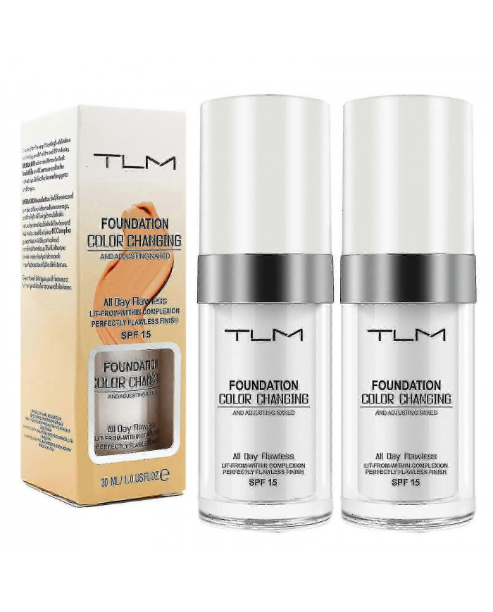 2pcs Tlm Fond De Teint Changeant Pour Vieillissement De La Peau, Base De Maquillage Liquide Nude Face Cover [...]