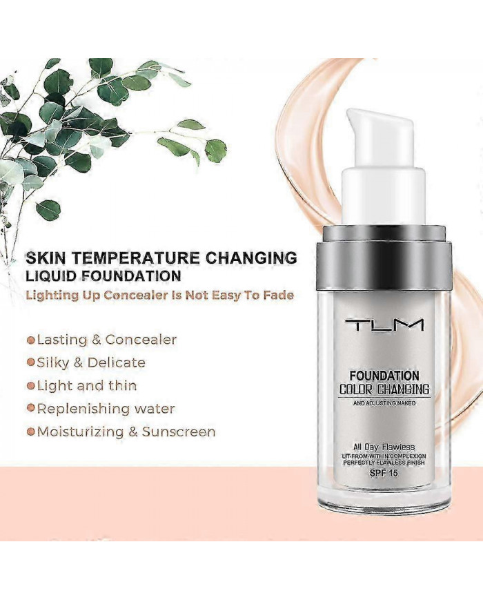 2pcs Tlm Fond De Teint Changeant Pour Vieillissement De La Peau, Base De Maquillage Liquide Nude Face Cover [...]