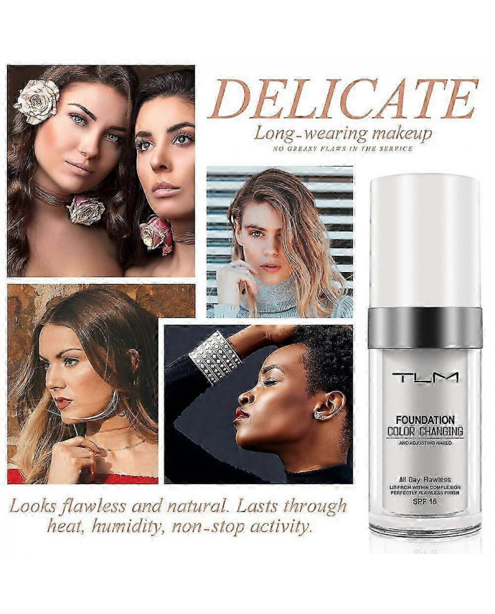 2pcs Tlm Fond De Teint Changeant Pour Vieillissement De La Peau, Base De Maquillage Liquide Nude Face Cover [...]