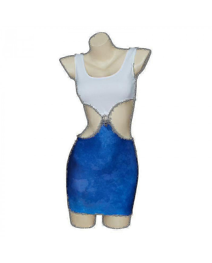 2023 Film Jolie Femme Julia Roberts Cosplay Vivian Ward Sexy Bleu Taille Nue Tie-dye Découpe Robe