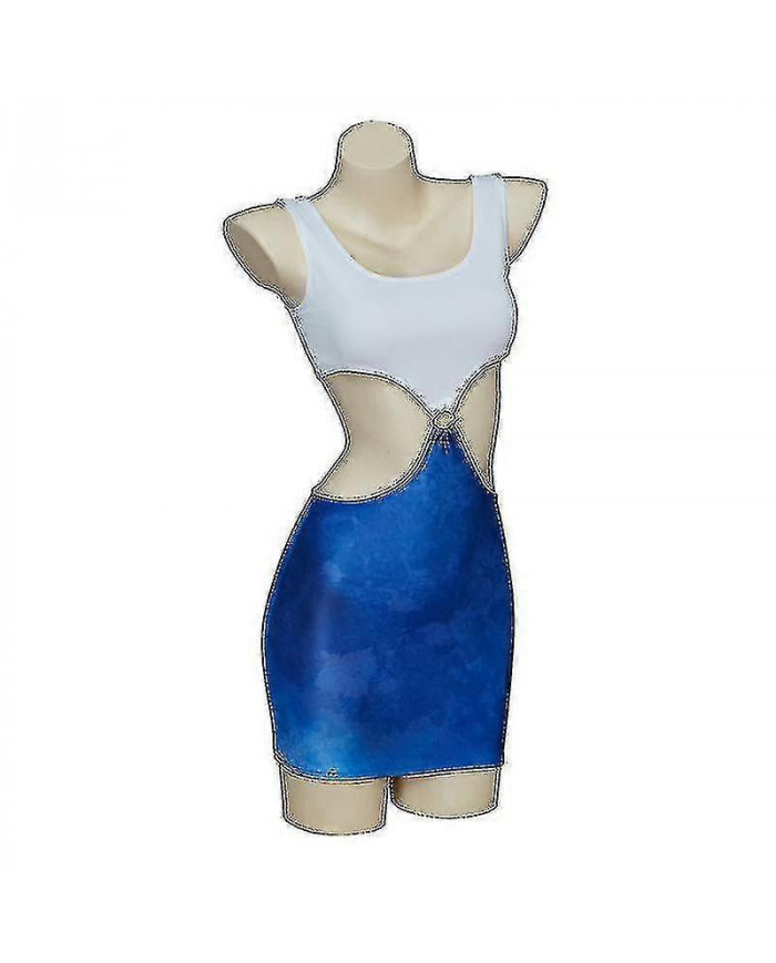 2023 Film Jolie Femme Julia Roberts Cosplay Vivian Ward Sexy Bleu Taille Nue Tie-dye Découpe Robe