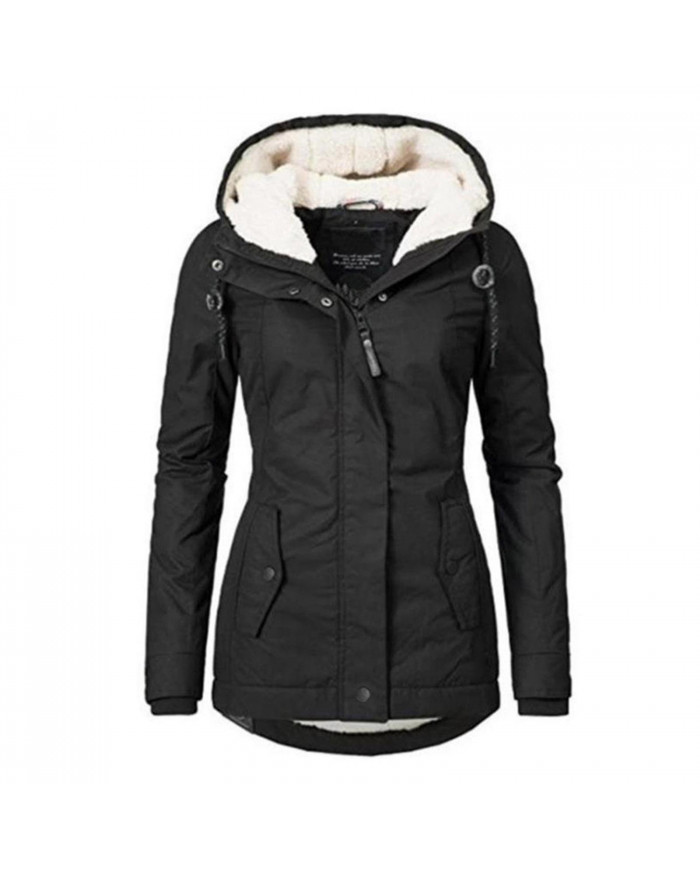 Imperméable Chaud À Capuche D’hiver Manteau Épais Polaire Doublé Coton Manteau Pour Femmes-yujia