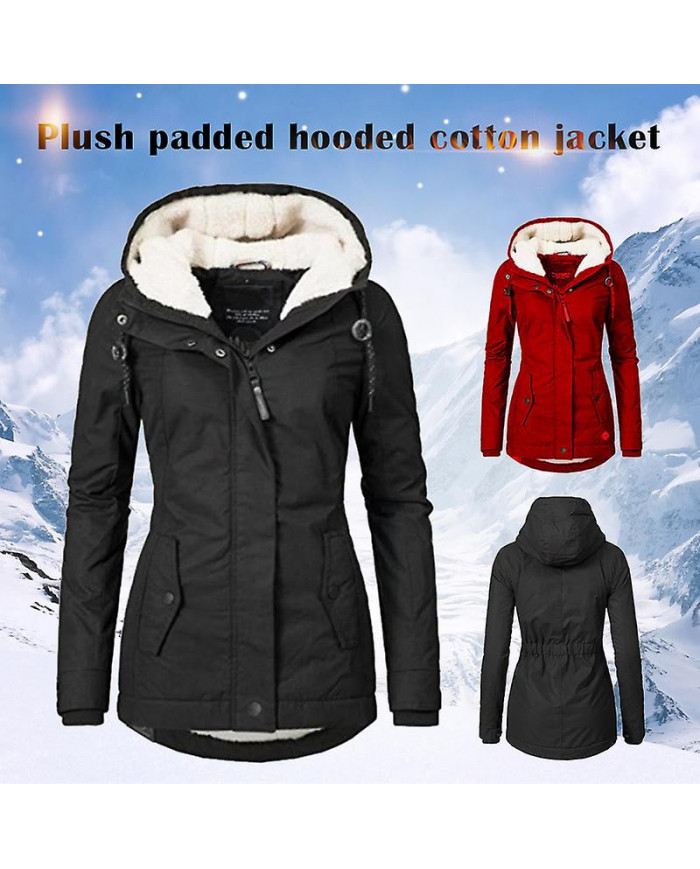 Imperméable Chaud À Capuche D’hiver Manteau Épais Polaire Doublé Coton Manteau Pour Femmes-yujia