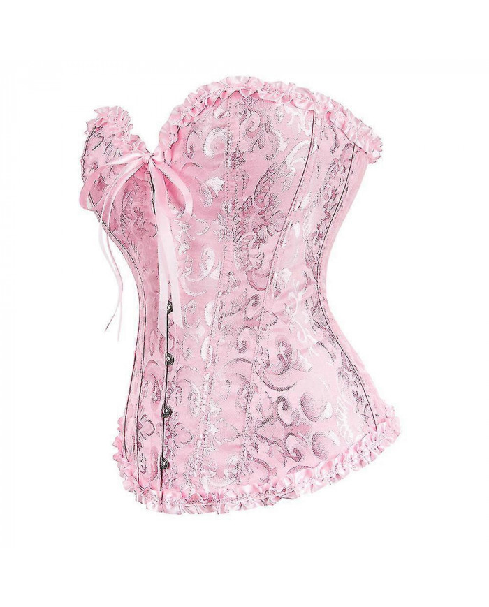 Femme Lace Up Désossé Overbust Bustier Lingerie Bodyshaper Top Princesse - rose Rose-xs