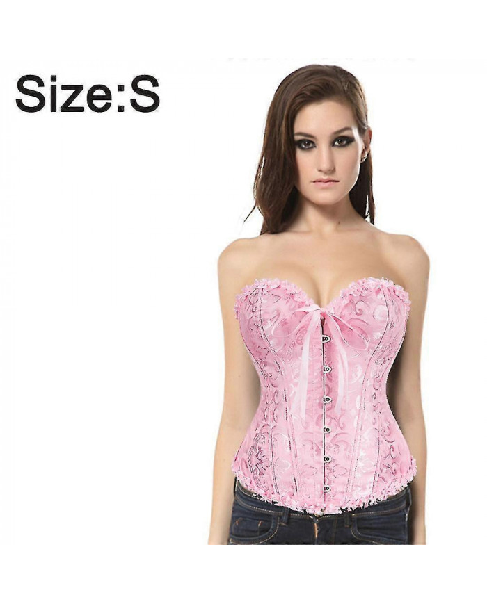 Femme Lace Up Désossé Overbust Bustier Lingerie Bodyshaper Top Princesse - rose Rose-xs