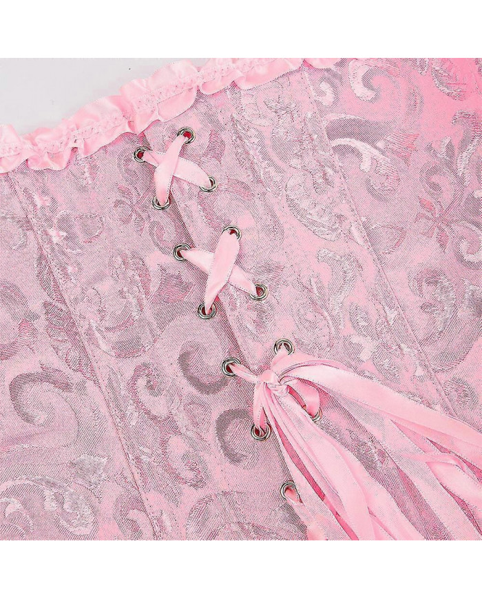 Femme Lace Up Désossé Overbust Bustier Lingerie Bodyshaper Top Princesse - rose Rose-xs