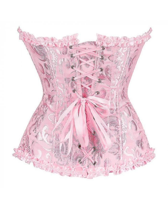 Femme Lace Up Désossé Overbust Bustier Lingerie Bodyshaper Top Princesse - rose Rose-xs