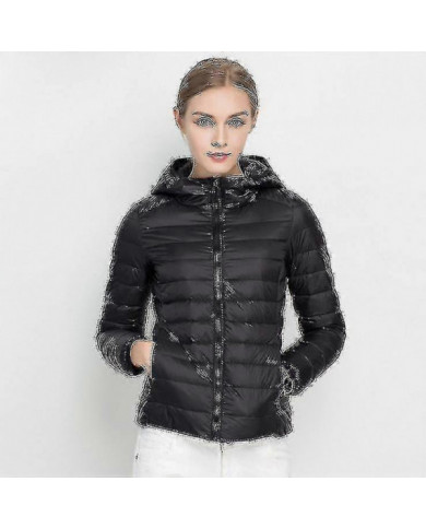 Femmes Ultra Light Down Jacket Whie Duck Down Hooded Jackets Manches Longues Chaud Slim Coat Parka -bp