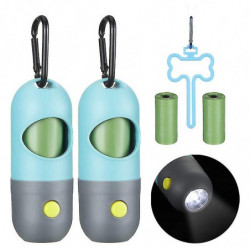 2pcs Led Flashlight Dog Poop Garbage Bag Holder Pet Poop Bag Dispenser (blue)