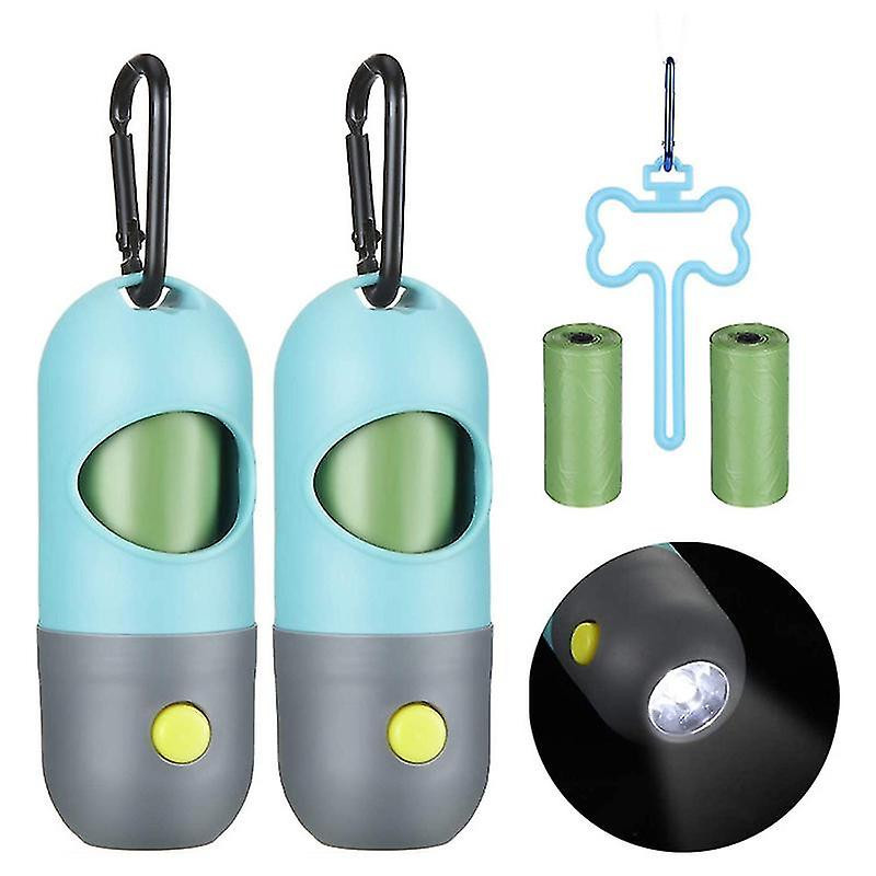 2pcs Led Flashlight Dog Poop Garbage Bag Holder Pet Poop Bag Dispenser (blue)
