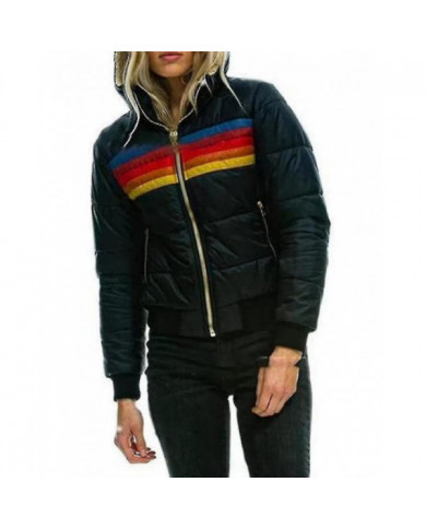 Femmes Arc-en-ciel Zip-up Hiver Down Casual Rayé Capuche Doudoune