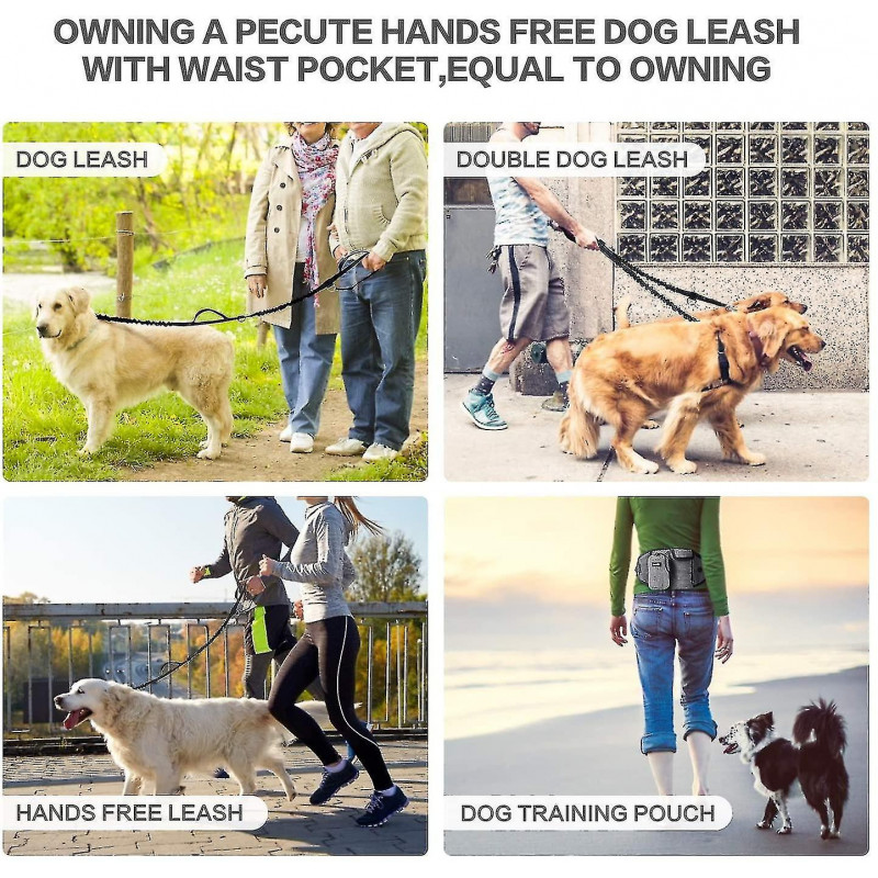 Pet Training Pockets, Pet Snack Bags, Walking Dog Artifacts, Convenient Running Pockets, Hands-free Dog Leashes Blue