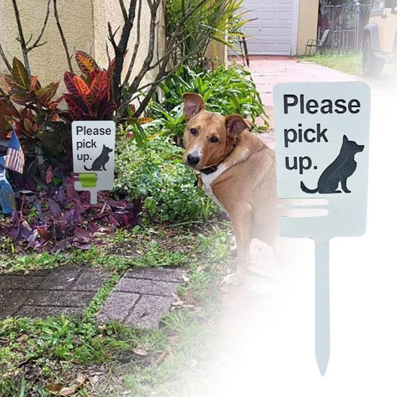 Dog Poop Sign With Bag Holder,No Pooping Dog Signs For Yard,No Pooping Dog Signs For Yard -GSLA