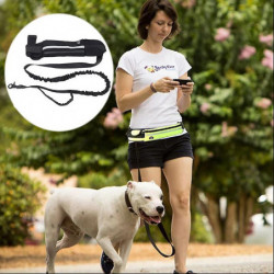 Sports Waist Bag Dog Leash Reflective Elastic Outdoor Pet Supplies Noir