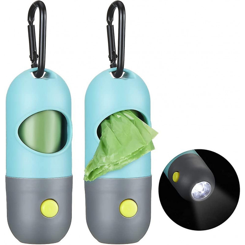 2 Pieces Dog Poop Waste Bag Holder Dispenser With Led Flashlight And 2 Rolls Dog