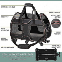 Removable Wheels Soft Face Dog Cat Carrying Pet Bag Telescopic Walking Handle Mesh Ventilation Windo