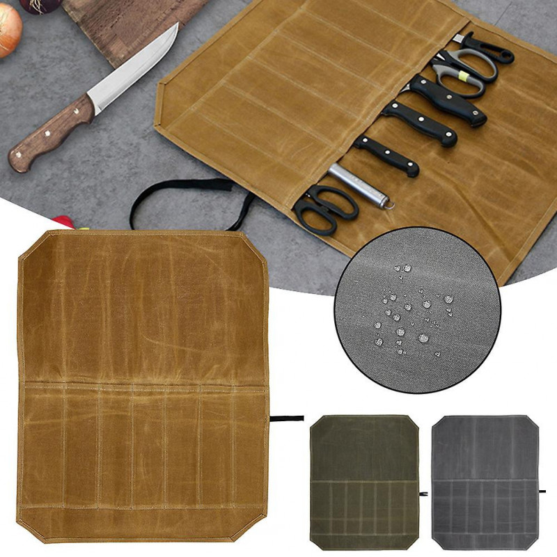 Canvass Chefs Knives Roll Bag with 7 Grid Practical Cutting Tools Holder Bag Camping Accessories Canvass Chefs Knives Roll Bag with 7 Grid Practical Cutting Tools Holder Bag Camping Accessories