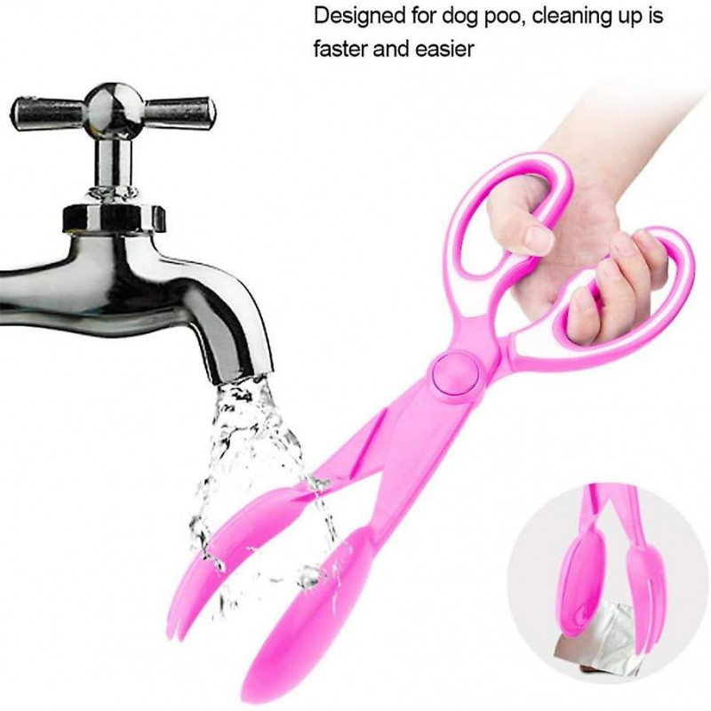 LINJOU Pet poop tongs scissors,pink