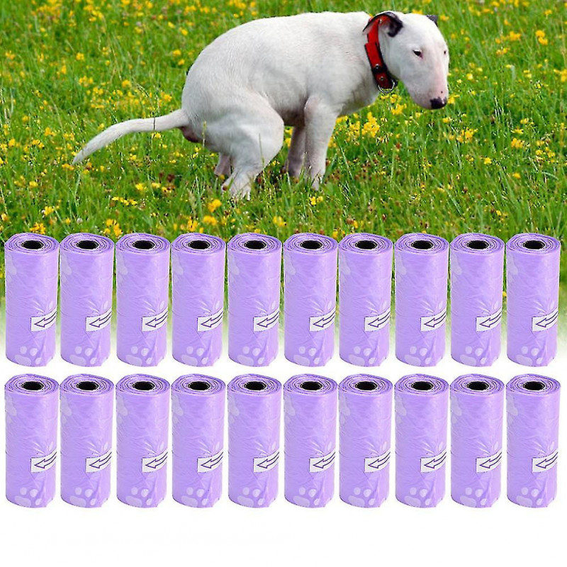 Garbage Clean Up Bags for Pet Waste 20 Rolls Purple Dog Cat Poop Pick Up Bags