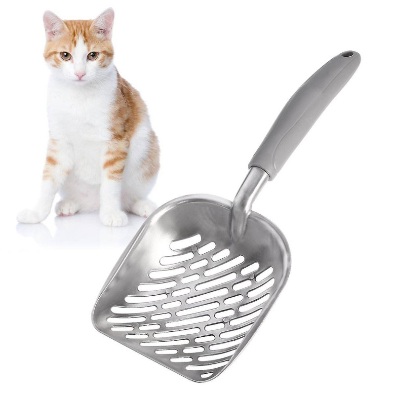 Long-Handled Metal Litter Scoop for Cats and Dogs - Effortless Pet Waste Removal with Non-Slip Grip
