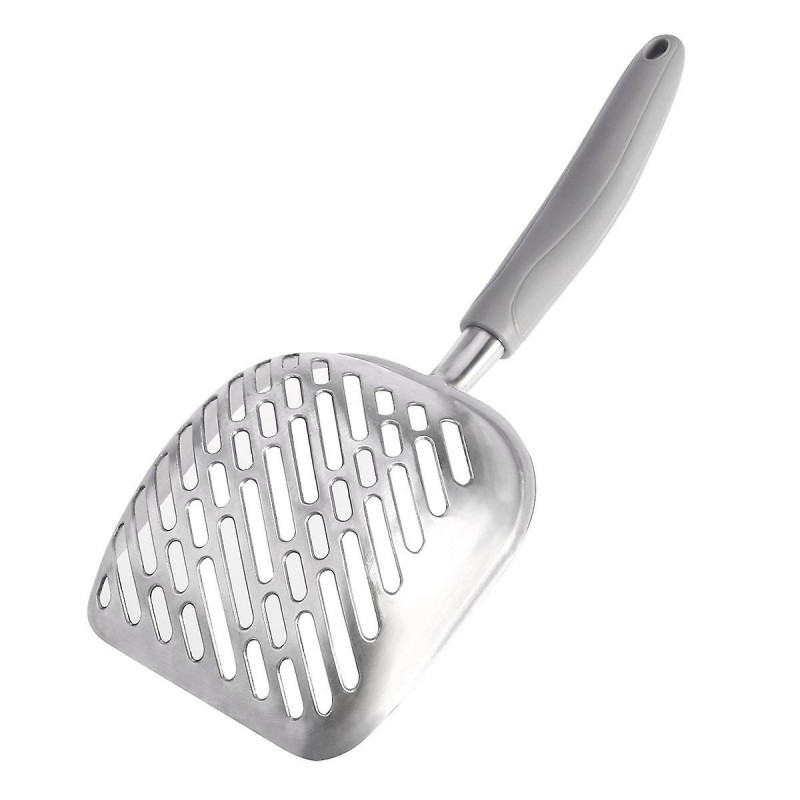 Long-Handled Metal Litter Scoop for Cats and Dogs - Effortless Pet Waste Removal with Non-Slip Grip