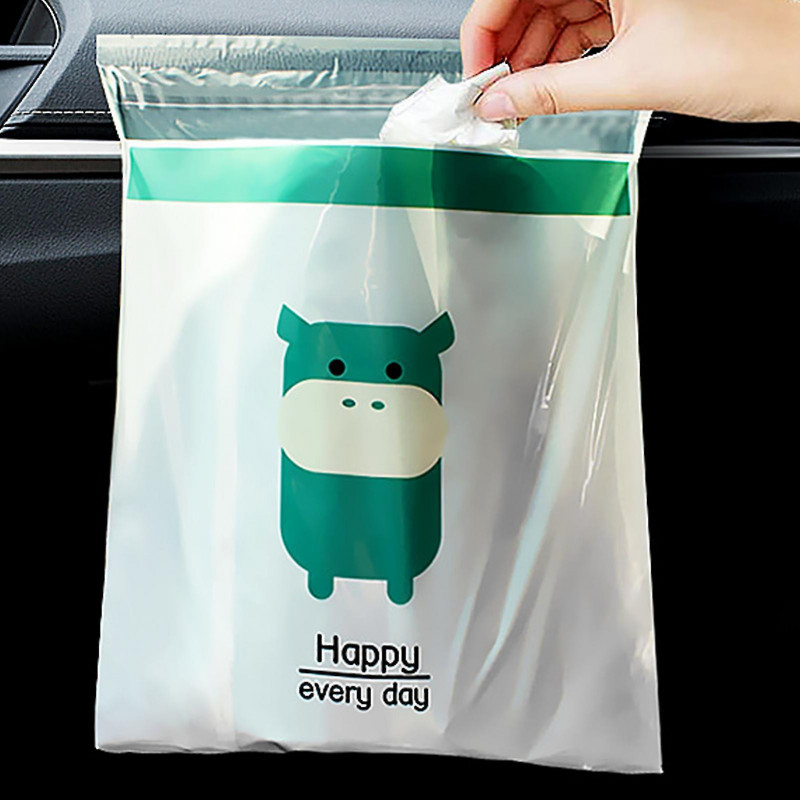 15pcs Garbage Bag Self-adhesive Waterproof Leakproof No Residue Cute Chick Pattern Disposable Car Trash Pouch Daily Use