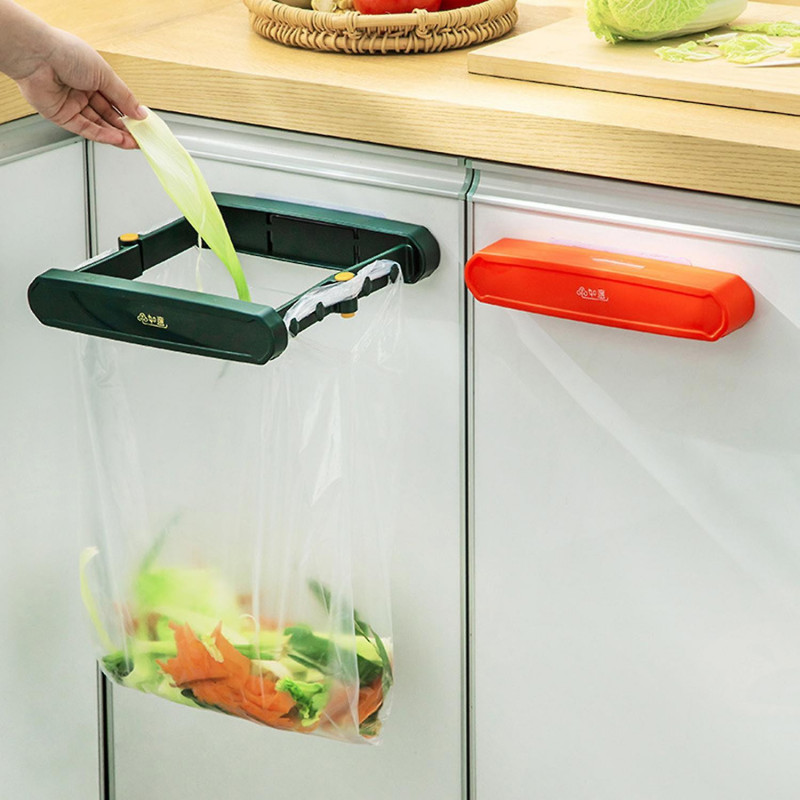 Folding Plastic Trash Bag Holder for Cabinets Door & Cupboard Punch-free Installation Under Sink Gar