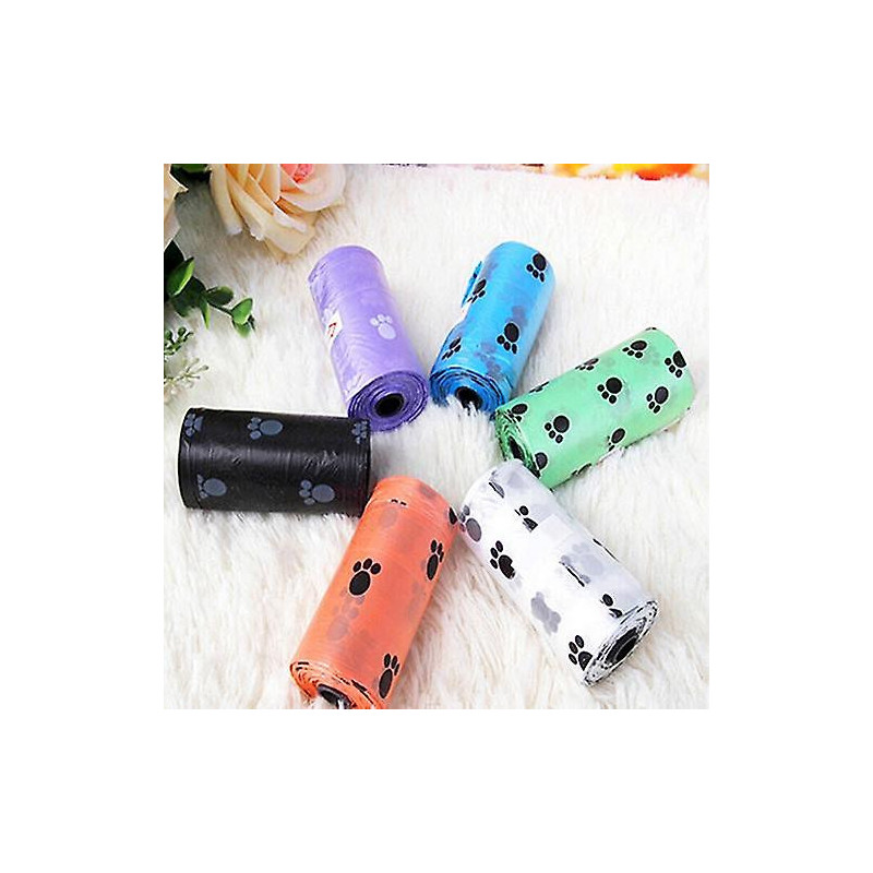 ZHOUBA 1Roll/15Pcs Pet Dog Waste Poo Bag Claw Printing Degradable Clean-up Dispenser