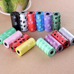 ZHOUBA 1Roll/15Pcs Pet Dog Waste Poo Bag Claw Printing Degradable Clean-up Dispenser