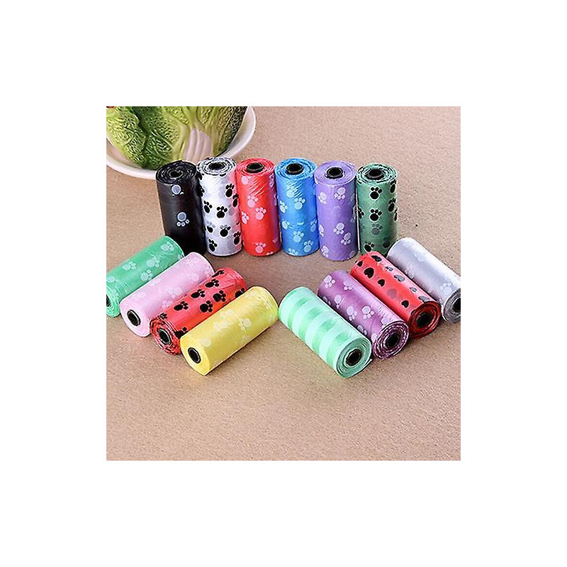 ZHOUBA 1Roll/15Pcs Pet Dog Waste Poo Bag Claw Printing Degradable Clean-up Dispenser