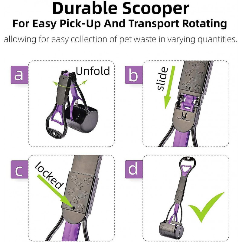 Pets Pooper Scooper pour grands et moyens, petits chiens, poignée pliable portable