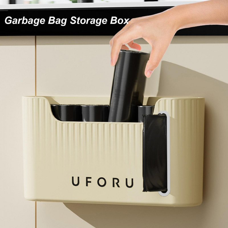 1 Set 1L Garbage Bag Box Wall-Mounted Large Opening Easy Access Space-Saving Trash Bag Organizer Kitchen Supply KAESI
