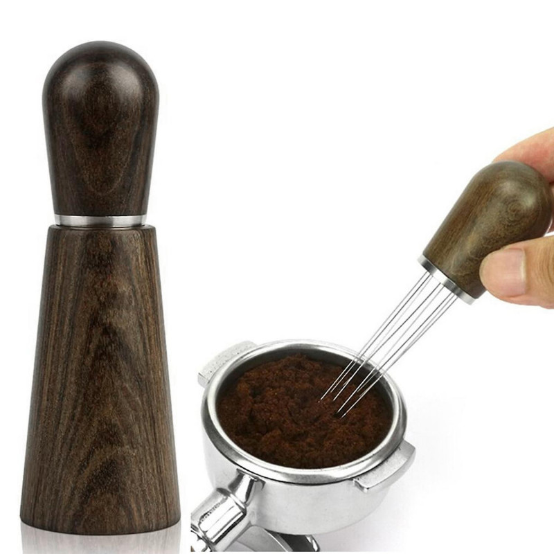 Espresso Distribution Tool with Holder 304 Stainless Steel 8 Needles Natural Wood Handle Espresso Espresso Distribution Tool with Holder 304 Stainless Steel 8 Needles Natural Wood Handle Espresso