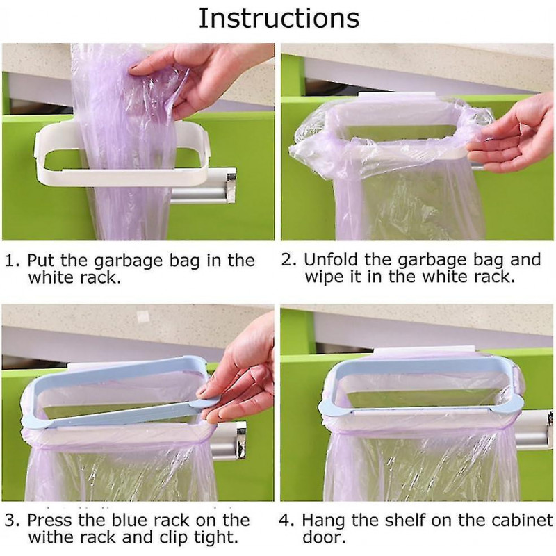 2 Pcs Trash Rack Bin Liners Holder Garbage Bag Hanger For Kitchen Cupboard Tailgate (blue)