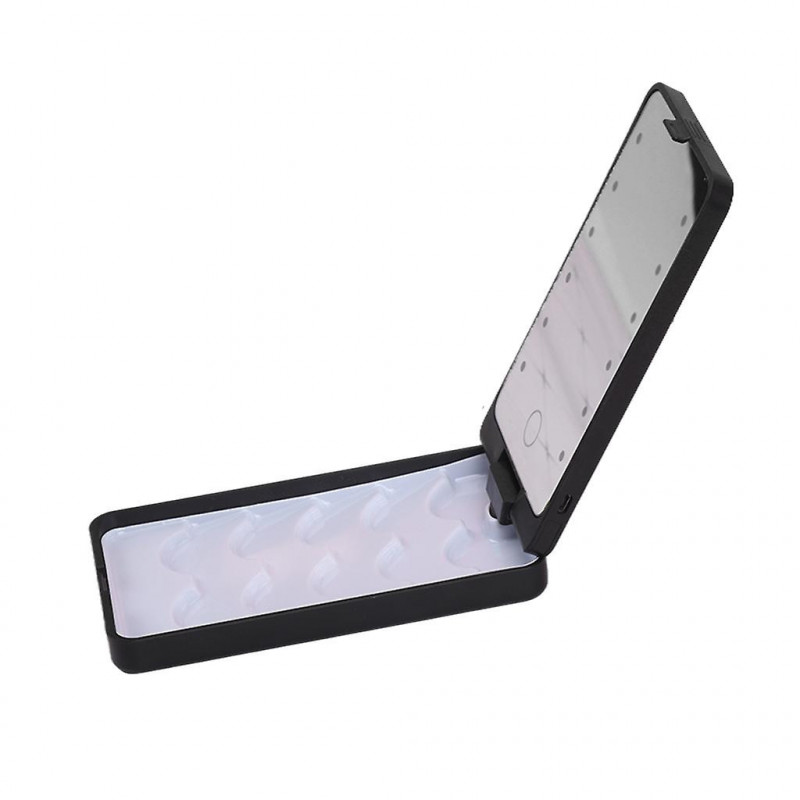 360 Rotation False Eyelash Holder Storage Case With Led Light Mirror White