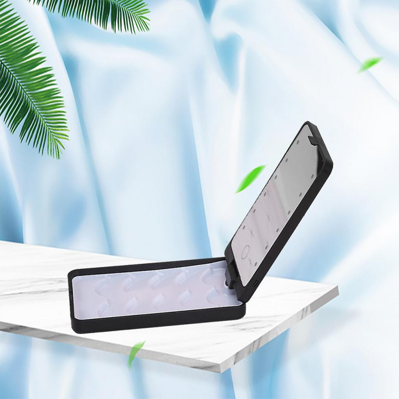 360 Rotation False Eyelash Holder Storage Case With Led Light Mirror White