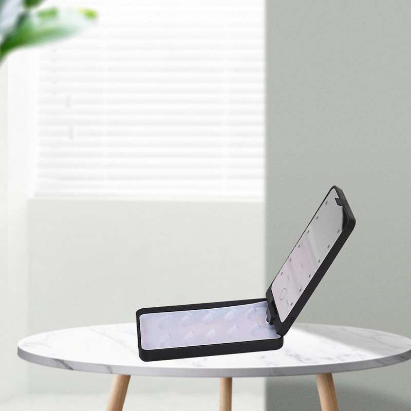 360 Rotation False Eyelash Holder Storage Case With Led Light Mirror White