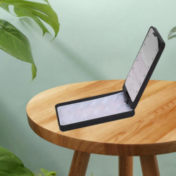 360 Rotation False Eyelash Holder Storage Case With Led Light Mirror White