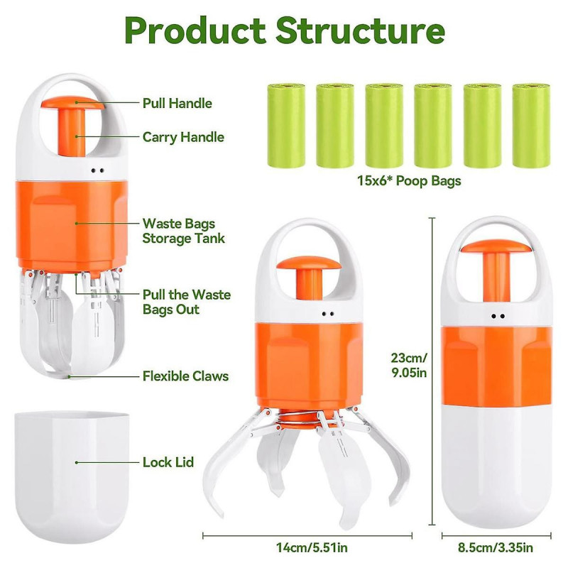 Portable Dog Pooper With 90 Bags, 2-in-1 Dog Pooper For , Medium And Small , Flexible 4 Claws, Leak-proof Portable Dog Pooper With 90 Bags, 2-in-1 Dog Pooper For , Medium And Small , Flexible 4 Claws, Leak-proof