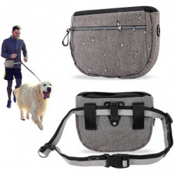 Sac de nourriture pour chien d’entraînement, sac de marche portable à fermeture automatique avec sangle réglable - Gris