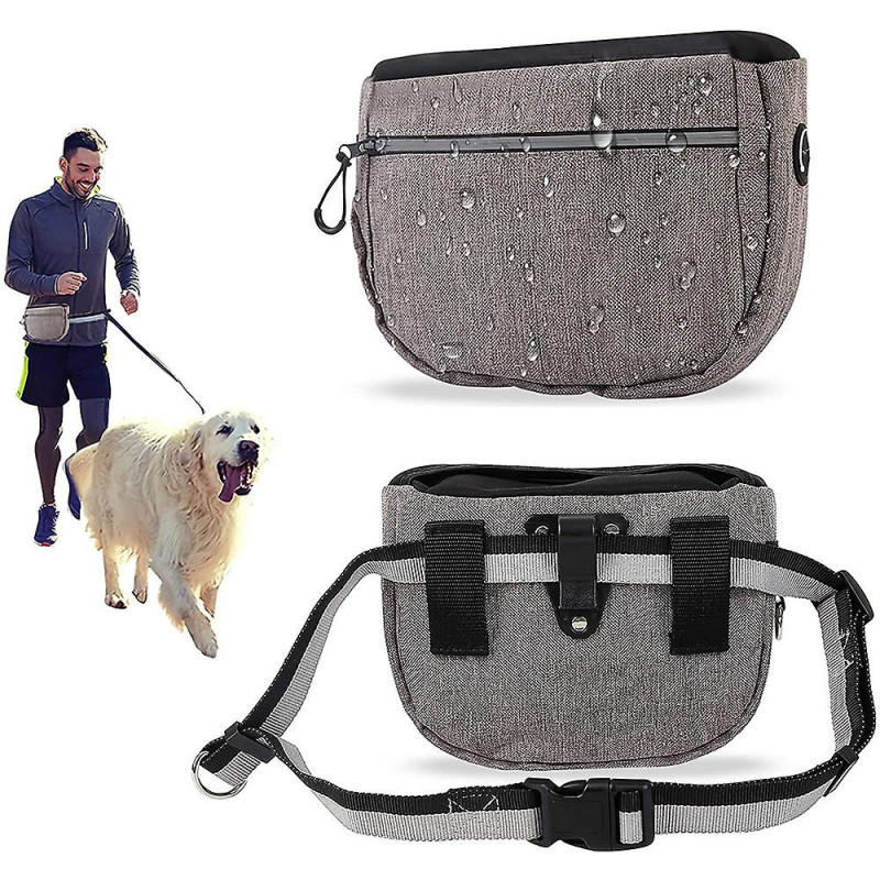 Sac de nourriture pour chien d’entraînement, sac de marche portable à fermeture automatique avec sangle réglable - Gris