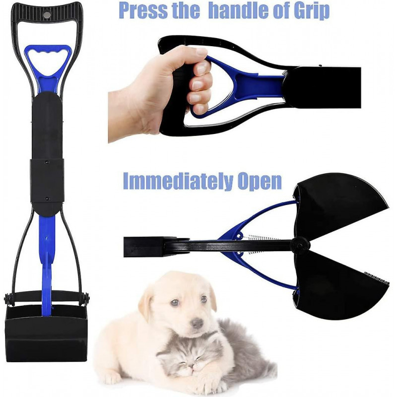 Pet Pooper Scooper for Dogs, Portable Dog Pooper Scooper with Long Handle, Foldable Dog Poop Waste Pick Up Rake