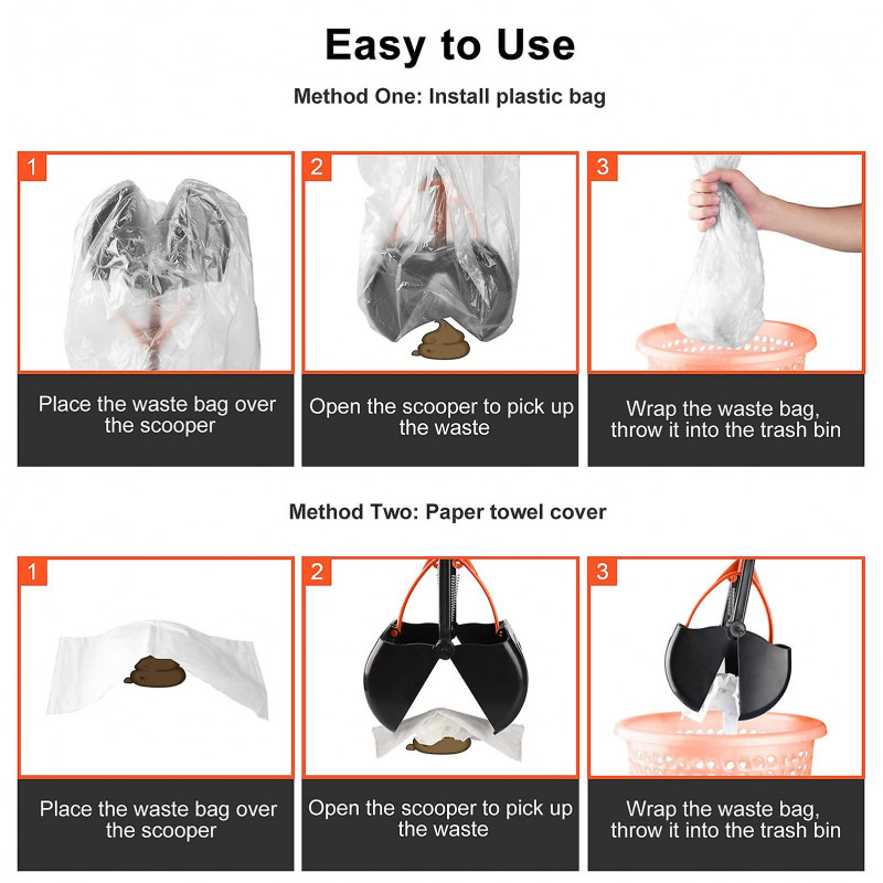 Pet Pooper Scooper for Dogs, Portable Dog Pooper Scooper with Long Handle, Foldable Dog Poop Waste Pick Up Rake