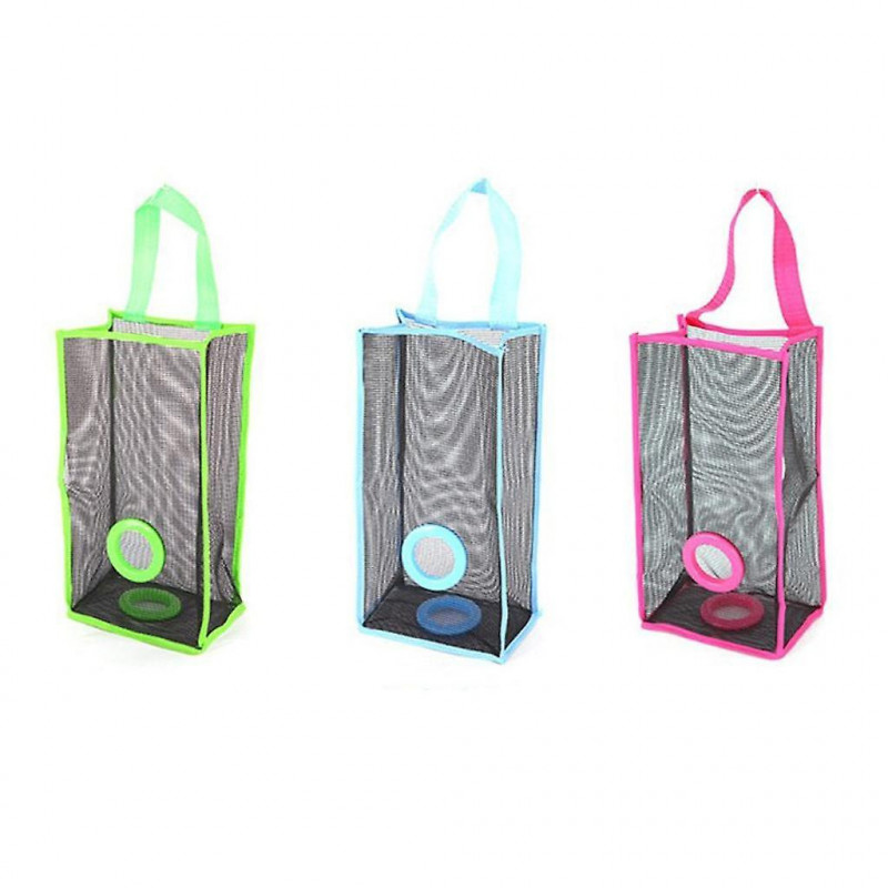 Hanging Folding Mesh Garbage Bag Storage Bag Trash Bags Holder Blue (l)